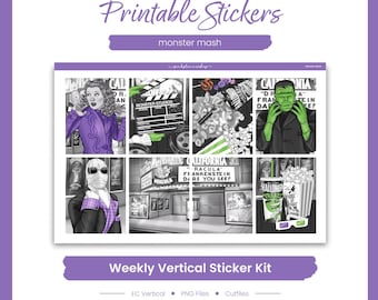 Halloween Planner Stickers, Monster Mash  Weekly Kit, Erin Condren, Spooky Theme (PNG, Cut Files)