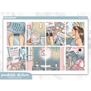 Printable Planner Stickers: Self Care, Erin Condren Vertical Layout (PNG, Cut Files)