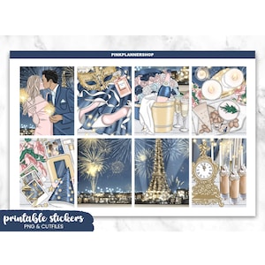 New Years Planner Stickers, Weekly Kit, Vertical Layout (PNG & Cut Files)
