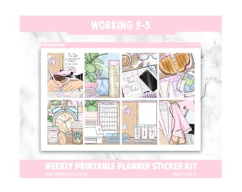 Planer Sticker ausdrucken, 9-5 Wochen Kit, Boss Girl Thema (Digitaler Download) PNG Schnittdateien