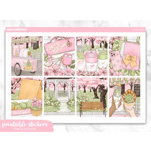 Printable Planner Stickers, Cherry Blossom, Erin Condren, Sticker Sheets, Vertical Stickers, Cut Files, Cricut PNG, Spring Stickers