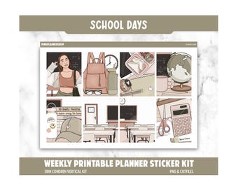 School Days Planner Stickers: Erin Condren Vertical Layout (PNG, Cut Files) Digital Download