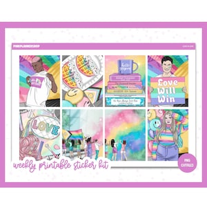 Afdrukbare plannerstickers, liefde is liefde, Erin Condren, stickervellen, verticale stickers, gesneden bestanden, Cricut png, stickers Pride