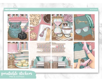 Printable Planner Stickers: Find Me Reading, Erin Condren (PNG, Cut Files)