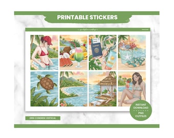 Beach Planner Stickers, Island Oasis Weekly Kit, Erin Condren, Vacay Theme (PNG, Cut Files)