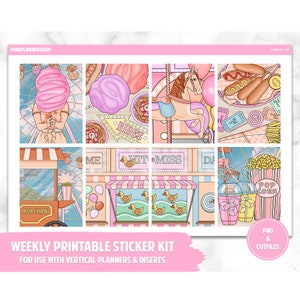 Printable Planner Stickers, Weekly Sticker Kit, Carnival, Erin Condren Planner Stickers, Vertical Sticker Kit, Cut File, Cricut PNG