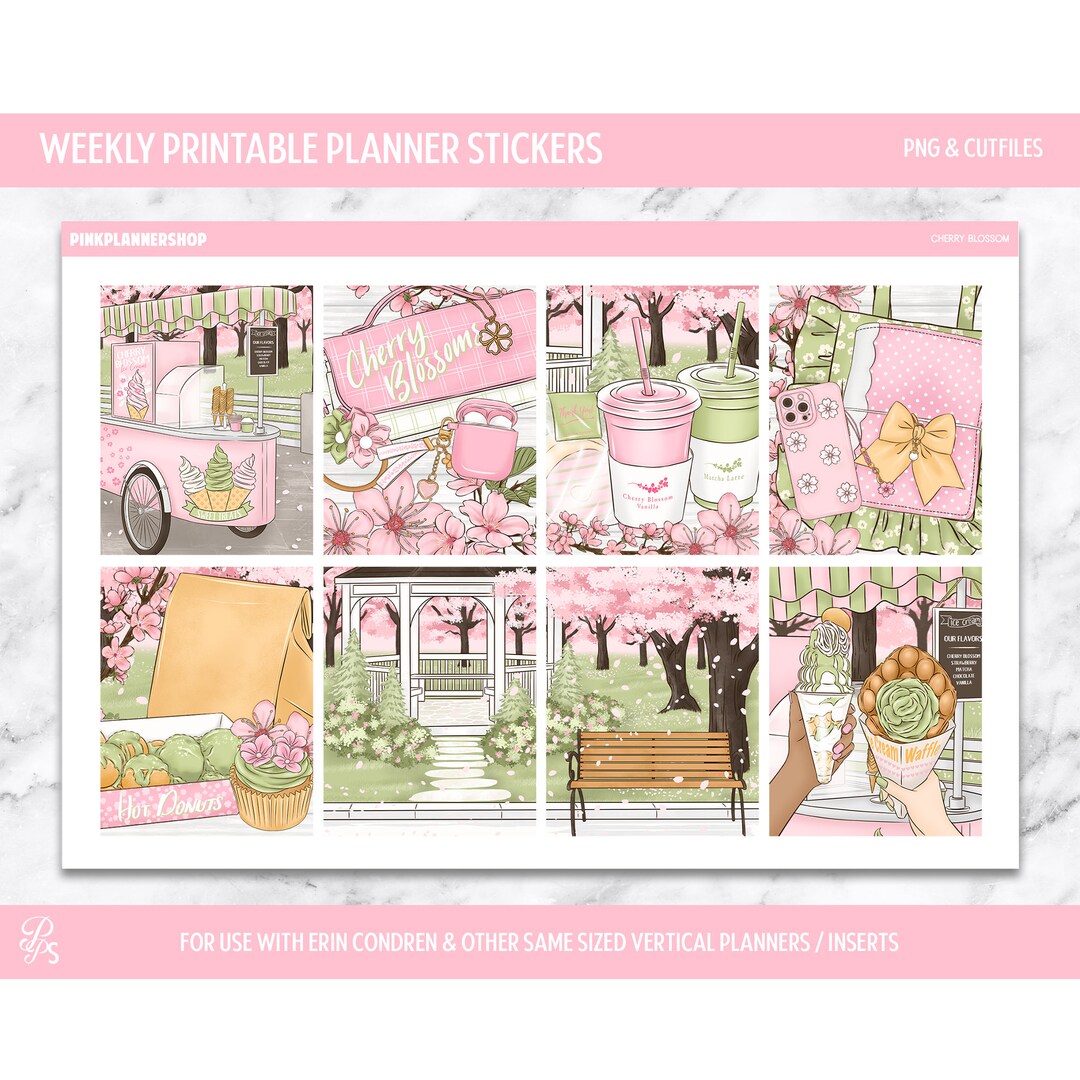 Printable Planner Stickers, Weekly Sticker Kit, Cherry Blossom, Erin ...