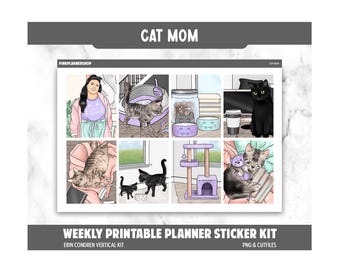 Cat Mom Printable Wöchentlicher Sticker Erin Condren Kit PNG