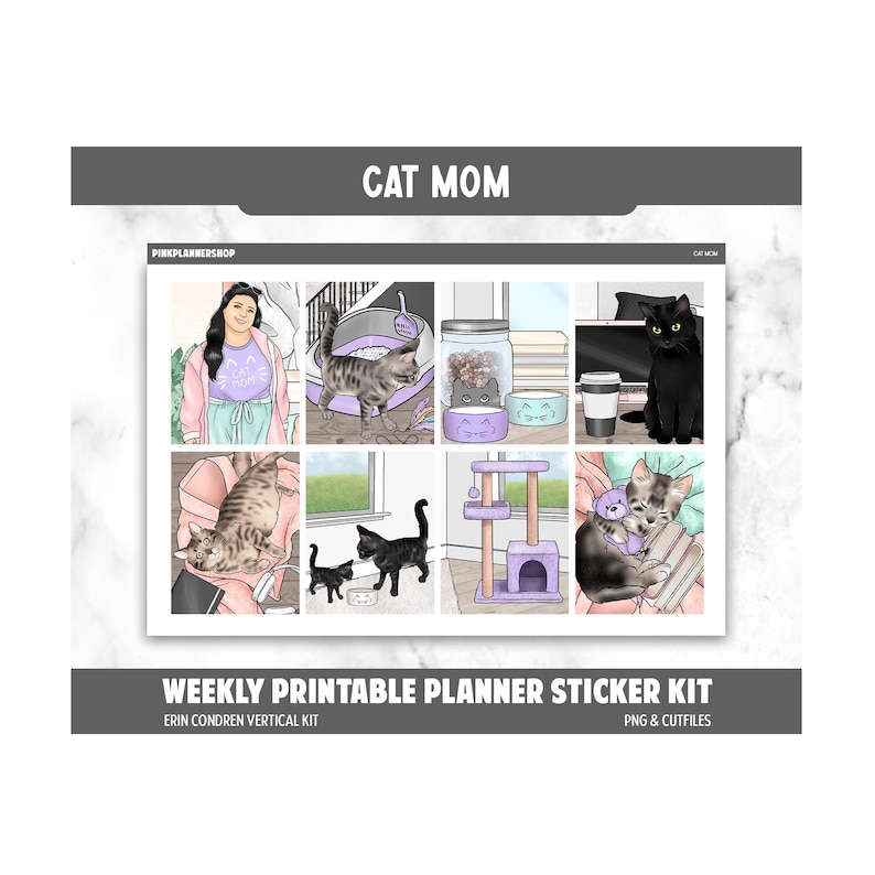 Cat Mom Printable Weekly Planner Stickers Erin Condren Kit PNG - Etsy
