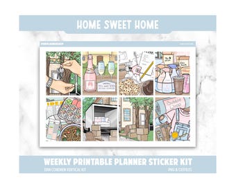 Afdrukbare plannerstickers, weekpakket Home Sweet Home (digitale download), png, cutfiles