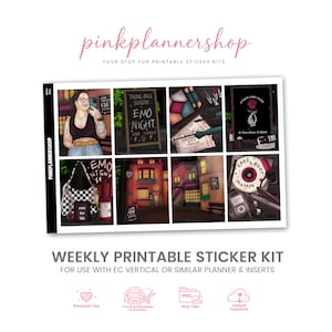 Elder Emo Weekly Printable Planner Sticker Kit, Erin Condren Vertical (PNG, Cut Files)