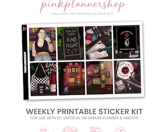 Elder Emo Weekly Printable Planner Sticker Kit, Erin Condren Vertical (PNG, Cut Files)