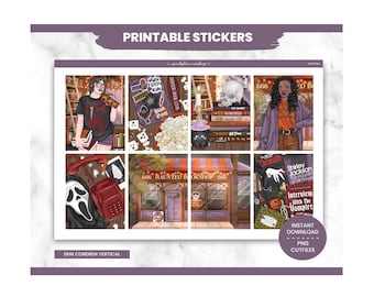 Halloween Planner Stickers, Horror Fan  Weekly Kit, Erin Condren, Spooky Theme (PNG, Cut Files)