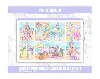 Summer Planner Stickers, Pride Peach Weekly Kit, Erin Condren, Vacay Theme (PNG, Cut Files)