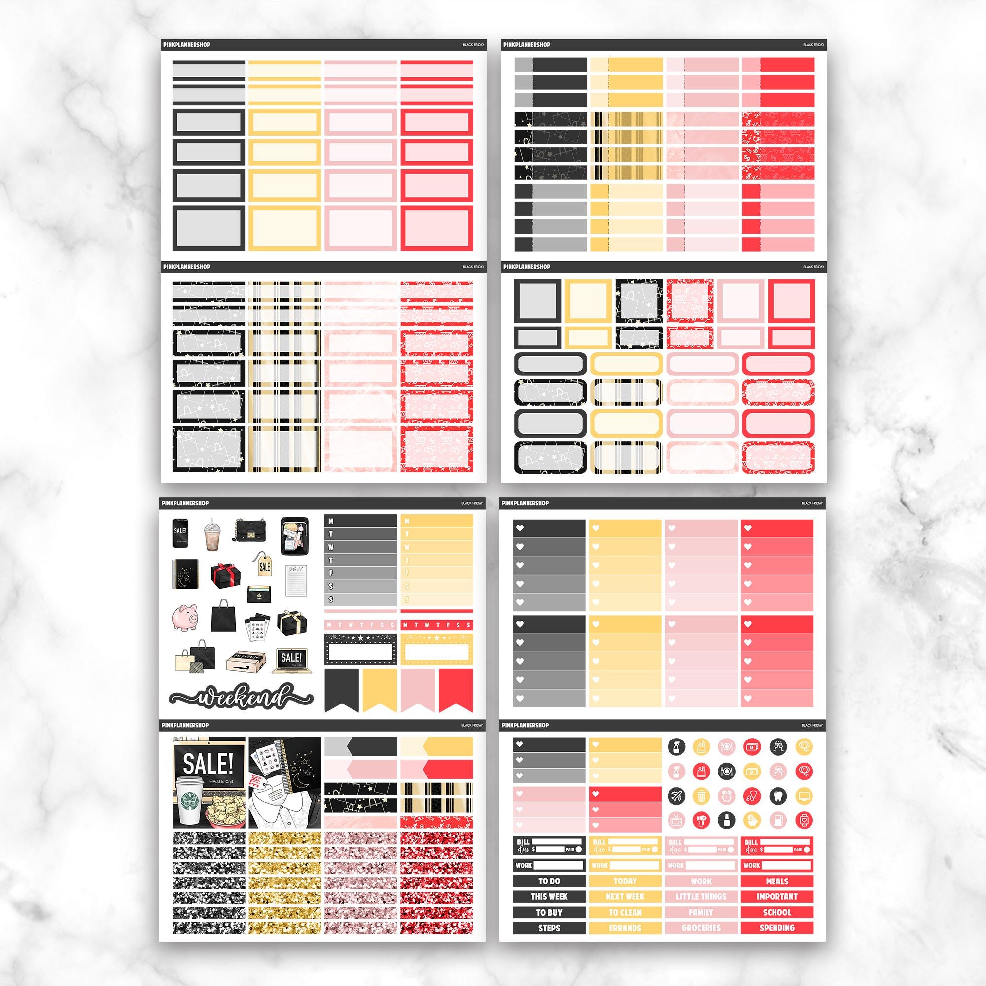 Printable Erin Condren Planner Stickers: Black Friday Weekly Kit (PNG ...