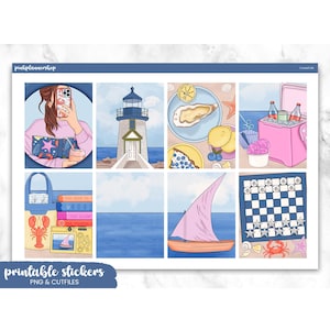 Coastal Life Planner Stickers: Erin Condren Vertical Layout (PNG, Cut Files)