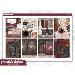Adesivi per planner Book Cafe: layout verticale Erin Condren (PNG, file di taglio)