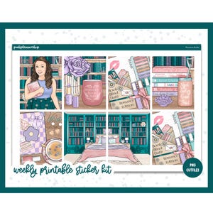 Afdrukbare plannerstickers, Romance Reader, Erin Condren, stickervellen, verticale stickers, gesneden bestanden, Cricut png, stickers lezen