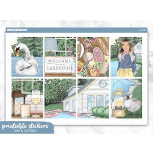 Lake House Planner Stickers: Erin Condren Vertical, Cricut PNG (Digital Download, Printable Cut Files)