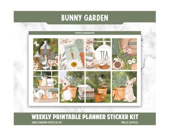 Bunny Garden Planner Stickers: Erin Condren Vertical Layout (PNG, Cut Files)
