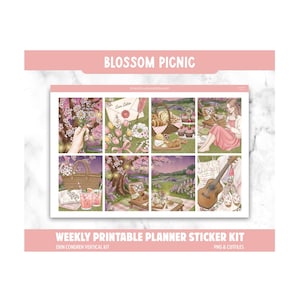 Pegatinas para planificador de primavera, kit semanal Blossom Picnic, Erin Condren, temática de primavera (PNG, archivos de corte)