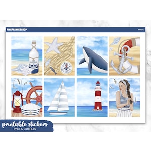 Nautical Planner Stickers: Erin Condren Vertical Layout (PNG, Cut Files)