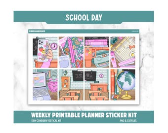 School Day Planner Stickers: Erin Condren Vertical Layout (PNG, Cut Files) Digital Download