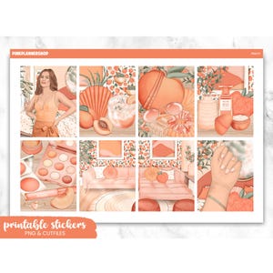 Printable Planner Stickers, Peachy, Erin Condren, Sticker Sheets, Vertical Stickers, Cut Files, Cricut PNG, Spring Stickers