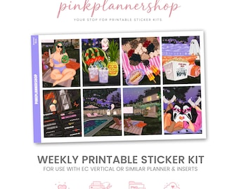 Spooky Planner Stickers, SummerWeen Weekly Kit, Erin Condren, Vacay Theme (PNG, Cut Files)
