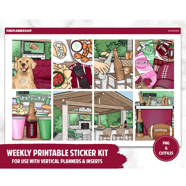 Printable Planner Stickers, Weekly Sticker Kit, Touchdown, Erin Condren Planner Stickers, Vertical Sticker Kit, Cut File, Cricut PNG