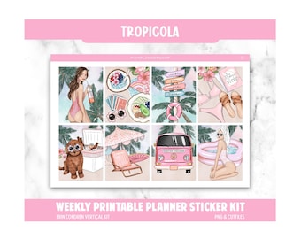 Beach Planner Stickers, Tropicola Weekly Kit, Erin Condren, Vacay Theme (PNG, Cut Files)