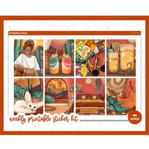 Adesivi per planner stampabili, Desert Dreams, Erin Condren, Fogli adesivi, Adesivi verticali, File di taglio, Cricut PNG, Adesivi estivi