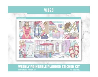 Printable Planner Stickers: Vibes Weekly Kit, Erin Condren Vertical (PNG, Cut Files)