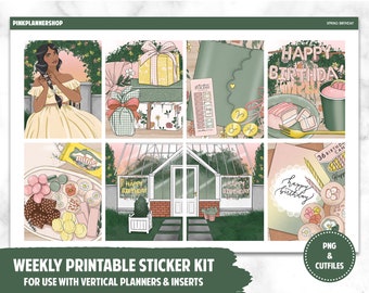 Printable Planner Stickers, Weekly Sticker Kit, Spring Birthday, Erin Condren Planner Stickers, Vertical Sticker Kit, Cut File, Cricut PNG