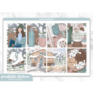 雪の日プランナーステッカー：Erin Condren 縦型レイアウト（PNG、カットファイル）