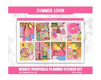 Beach Planner Stickers, Summer Lovin Weekly Kit, Erin Condren, Vacay Theme (PNG, Cut Files)