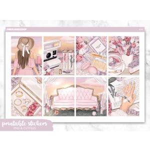 Printable Planner Stickers, Fleur, Erin Condren, Sticker Sheets, Vertical Stickers, Cut Files, Cricut PNG, Spring Stickers