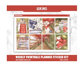 Hiking Planner Stickers: Erin Condren Vertical, Camping Theme (PNG & Cut Files)