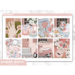 Printable Planner Stickers, Blooming, Erin Condren, Sticker Sheets, Vertical Stickers, Cut Files, Cricut PNG, Spring Stickers