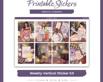 Bookish Planner Stickers, Steamy Chapters Weekly Kit, Erin Condren, Reading Theme (PNG, Cut Files)