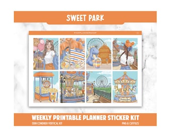 Carnaval Weekly Planner Stickers, Sweet Park Kit, Erin Condren (PNG, Cut Files)