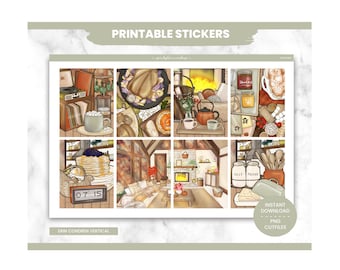 Fall Planner Stickers, Cozy Cabin Weekly Kit, Erin Condren, Thanksgiving Theme (PNG, Cut Files)