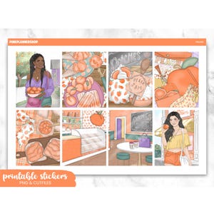 Printable Planner Stickers, Peaches, Erin Condren, Sticker Sheets, Vertical Stickers, Cut Files, Cricut PNG, Spring Stickers