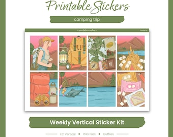 Vacation Planner Stickers, Camping Trip Weekly Kit, Erin Condren, Vacay Theme (PNG, Cut Files)