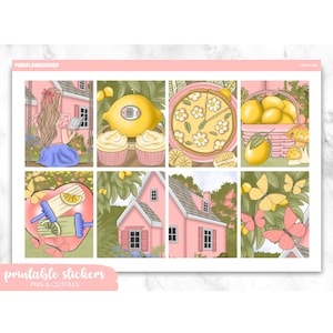 Printable Planner Stickers, Lemon Farm, Erin Condren, Sticker Sheets, Vertical Stickers, Cut Files, Cricut PNG, Spring Stickers