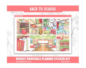Printable Planner Stickers: Back to School Erin Condren Kit (PNG, Cut Files)