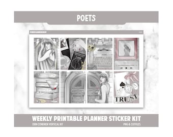 Printable Planner Stickers, Poets, Erin Condren Weekly Kit, Music Theme (Digital Download) PNG & Cutfiles