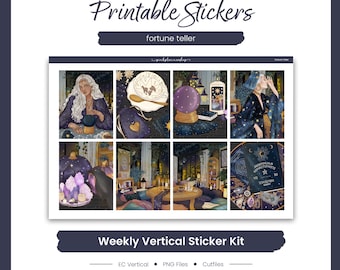 Halloween Planner Stickers, Fortune Teller  Weekly Kit, Erin Condren, Magical Theme (PNG, Cut Files)