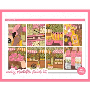 Pegatinas imprimibles para planificador, Mercado de frutas, Erin Condren, Hojas de pegatinas, Pegatinas verticales, Archivos recortables, Cricut PNG, Pegatinas de comida