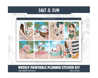Beach Planner Stickers, Salt&Sun Weekly Kit, Erin Condren, Vacay Theme (PNG, Cut Files)